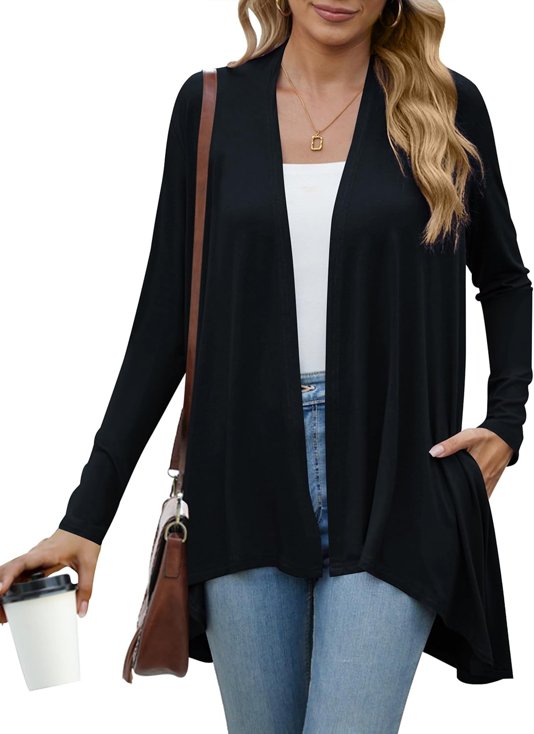 POGTMM Womens Open Front Casual Long Sleeve Lightweight Drape Cardigans Sweater Duster with Pockets S-3XL