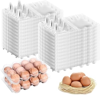 Egg Cartons Plastic Egg Carton Clear Egg Container Cheap Bulk for Home Ranch Chicken Farm Commercial Market Display 3x4 Grids, 40