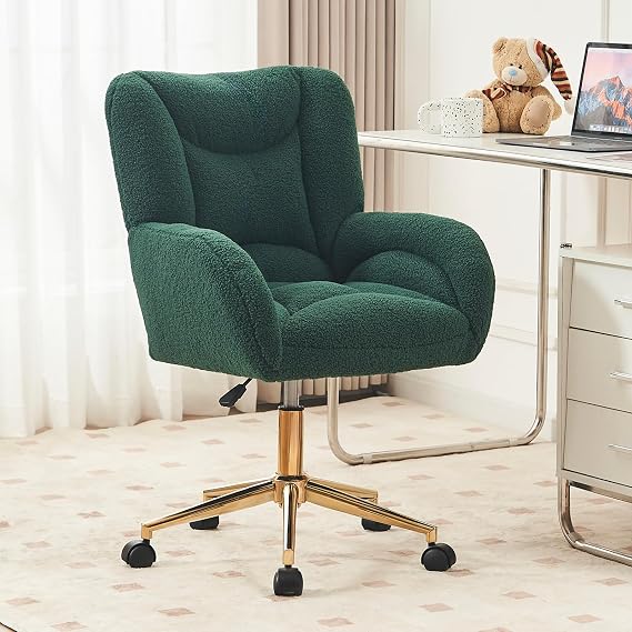 FOXHUNTER Vanity Chair with Wheels 360Swivel Office Chair Teddy, Green