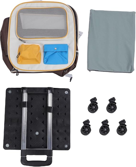 Pet Carrier Backpack with Wheels 2 in 1 Breathable Window Large Capacity Portable Rolling Cat Dog Carrier Bag for Travel (Blue)