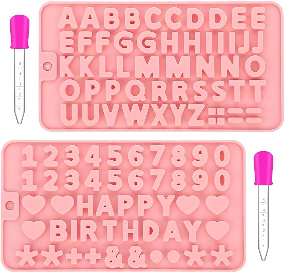 2 Pcs Silicone Letter Mould（with Dropper） Letter & Number Moulds丨Silicone Letter Mold,Letterchocolate Moulds for Baking Desserts and Cake Decoration DIY Craft Projects