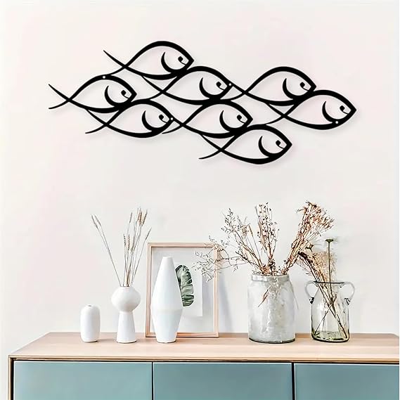 DUOOLN Metal Fish Wall Art Decor,Modern Marine Sculpture Ocean Hanging Sign