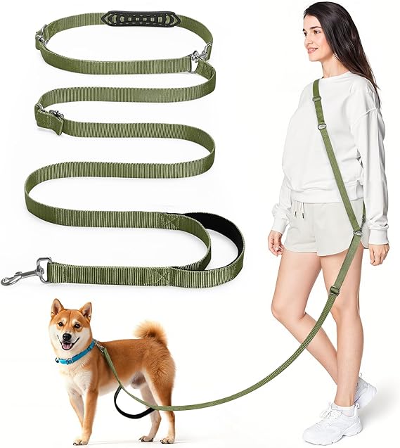 8.5ft Hands Free Dog Leash Adjustable for Medium Dogs, Army Green