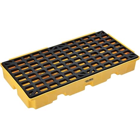 Global Industrial Low Profile Spill Containment Modular Platform, 2 Drum | Capacity, 30 Gallon Liquid Capacity, 5000 Lbs Weight Capacity, 51.5"W x 26.25"D x 6.5"H, Yellow