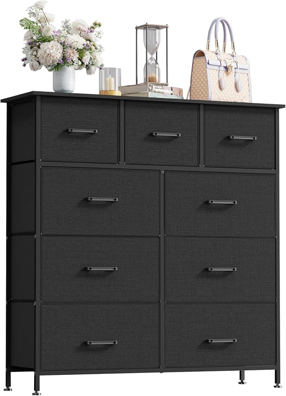 PayLessHere | 9-Drawer Fabric Dresser | Black | 80lbs Load Capacity