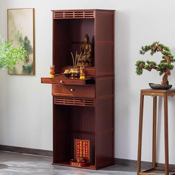 Altar Table With Drawer And Pull-out Shelf, Altar Cabinet For Storage, Meditation Display For Spiritual Practice, Traditional Altar For Worship, Temple For Home Pooja Mandir