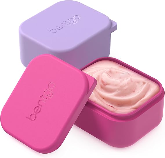 Bentgo Sidekicks 2-Pack Silicone Container Set - Dipping Sauce Cups for Condiments & Small Snacks, Reusable, Durable, Leak-Proof Liquid Storage, Salad Dressing Container - 2.6 oz (Lavender & Pink)