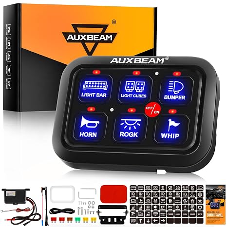Auxbeam 6 Gang Switch Panel BC60, Universal Circuit Control Relay System
