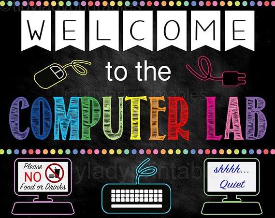 KWQDOZF Computer Classroom Metal Tin Signs Welcome To The Computer Lab Posters School Classroom Porch Plaque Decoration Room Club Office Wall Decor 8x12 Inches
