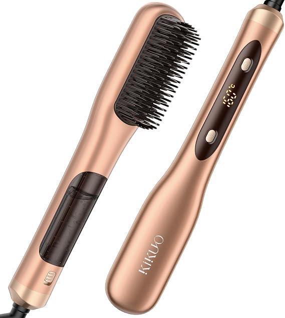 Steam Hair Straightener Brush, Steamline Pro 3 in 1 Straightening Brush, Curly & Frizzy Hair,Smooth Without Flattening, 5 Temp Settings & LED Display, Dual Voltage, Professional Tools, Elegant Orange