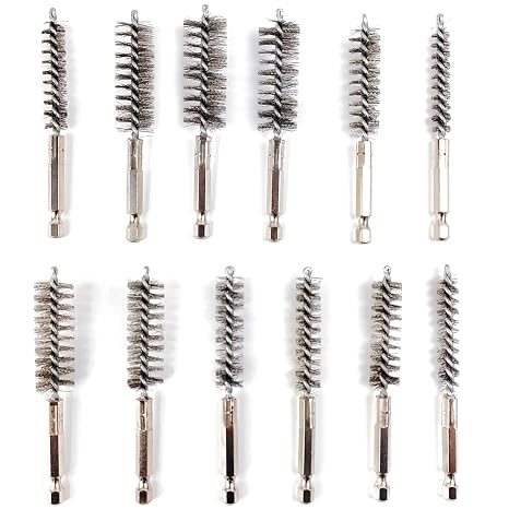 YOOHUA 12PCS Bore Brush for Drill, Drill Wire Bore Brush, Stainless Steel Bore Brush Set witn 1/4 Inch HexShank, Drill Wire Brush for Power Drill Impact Driver