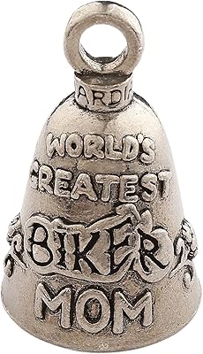 Guardian Bell Worlds Greatest Biker Mom Good Luck Bell wKeyring & Black Velvet Gift Bag | Motorcycle Bell | Lead-Free Pewter | Good Luck Gift to Friends & Family | Bike Bell | Made in USA