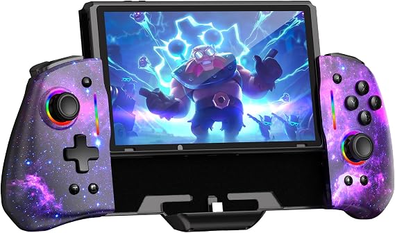 NexiGo ホール効果グリップコン ドリフトなし、デッドゾーンなし スイッチ/スイッチOLED用ホールセンサージョイスティック付き 調整可能なRGBライト 6軸ジャイロ ターボマッピング 宇宙星雲