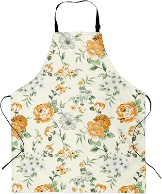 Cooking Aprons for Women with Pocket, Adjustable Floral Apron for Chef Kitchen BBQ Grill, Birthday Gift for Mom Wife
