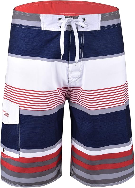 Nonwe Men's Quick Dry Swim Trunks Colorful Stripe Beach Shorts with Mesh Lining