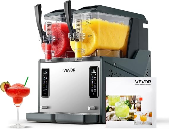 VEVOR Slushie Machine, 4L/135oz x 2 Tank Slushy Machine for Home, No Ice Needed Frozen Drink Maker, Margarita Maker with Self-Cleaning, for Frozen Margaritas, Frappes, Milkshake & More