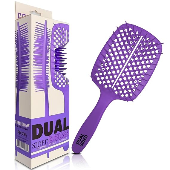 GOMCOMb Dual Sided Hair Brush - Professional Blowout & Styling Tool, Aerodynamic Vented Design for Fast Drying & Salon-Quality Results - Detangles All Hair Types, Wet or Dry (Purple)