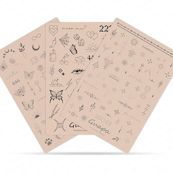 Guapa 3 PCS Double-Sided Silicone Finger Tattoo Practice Skin - 80 Stencil Designs for Fine Line Tattoo Skill Improvement