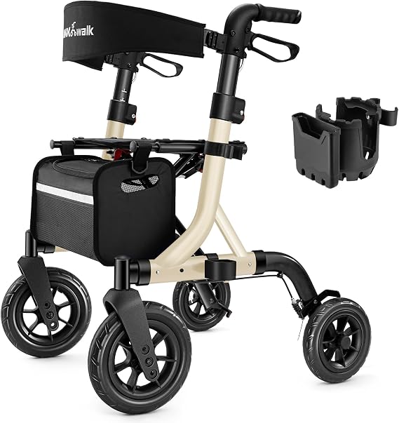 MAXWALK Walkers for Seniors, Foldable Rollator with Seat, Height Adjustable