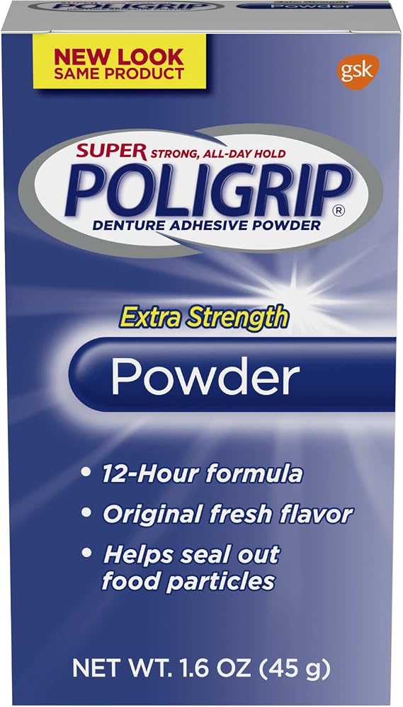 Super Poligrip Denture Adhesive Powder Extra Strength Container, 1.6 Ounce