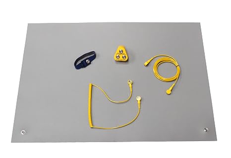 Anti Static ESD Grounding Kit – Anti Static Mat & Wrist Strap with UK Plug & Grounding Cords – Safe for PC Building, Electronics Repair & Soldering (Grey, 400 x 500mm)