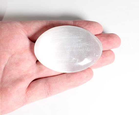 Natural White Selenite Palm Stone - Healing Crystal - Large Crystal Selenite Spiritual Healing Massage Stone