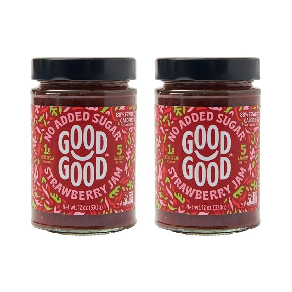 GOOD GOOD Strawberry Jam - No Added Sugar - Low Calorie - Gluten Free and Vegan - Diabetic and Keto Friendly - 12oz / 330g (Pack of 2)