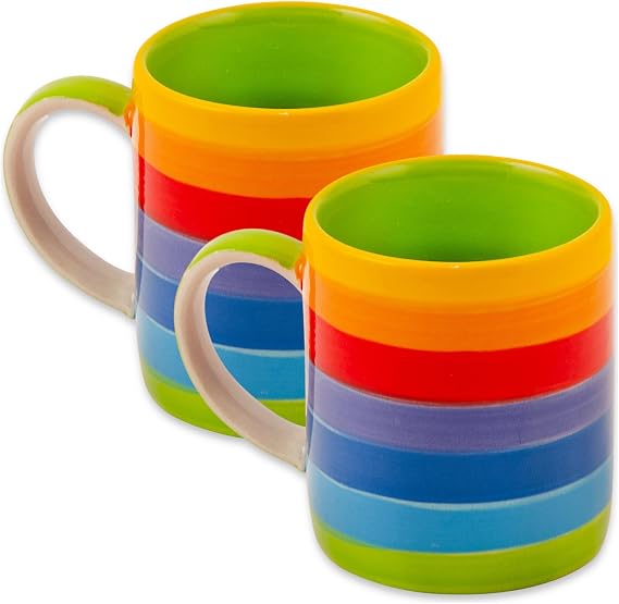 Hand Painted Rainbow Stripe Ceramic Espresso Shot Mini Mugs - Set of 2 - Capacity 80ml