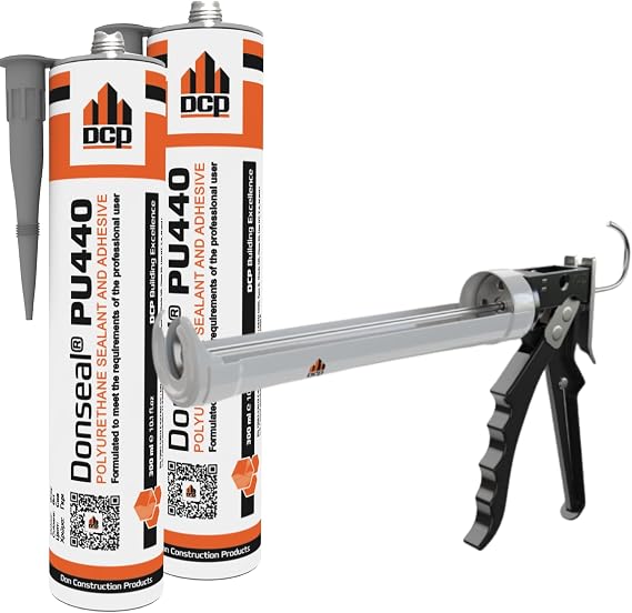 DCP Donseal PU440 Polyurethane Concrete Sealant 10 fl.oz. Cartridge 2-Pack and Professional Manual Gun 310 Caulking Gun with Wider Opening 10 oz.
