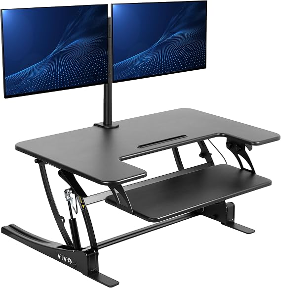 VIVO Black 36 inch Desk Riser with Monitor Mount, DESK-KIT-0V02
