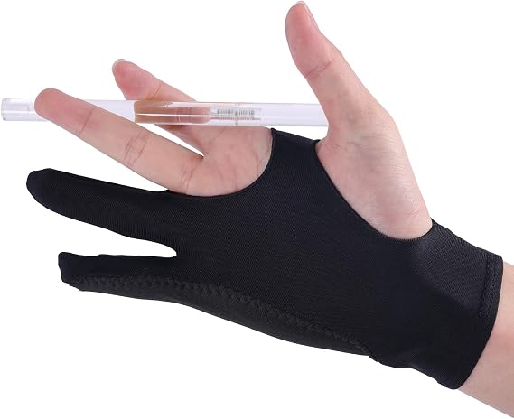 Black Drawing Glove, 3-Layer Palm Rejection Digital Art Glove Right Hand and Left Hand Two-Finger Artist Gloves Graphic Tablet Accessories for Sketching Painting