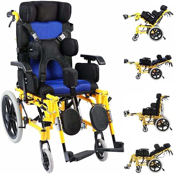 Cerebral Palsy Wheelchair for Children, Lightweight Folding Reclining Wheelchair with Adjustable Headrest/Sitting Position/Armrest Height, Full Lying Ergonomic Design Child & Kids Wheelchairs,Adult