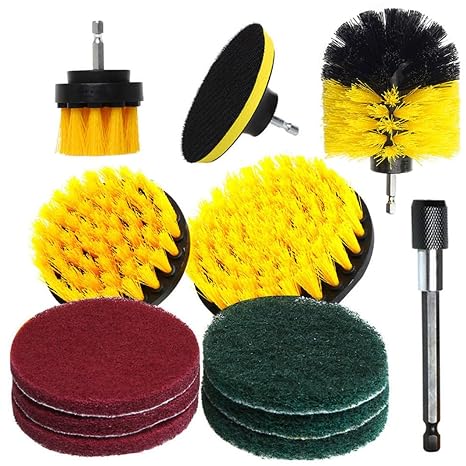 12 Pieces Drill Brush Attachment Set Power Scrubber Cleaning Brush with Extended Long Attachment for Grout, Floor, Tub, Shower, Tile, Bathroom and Kitchen Surface