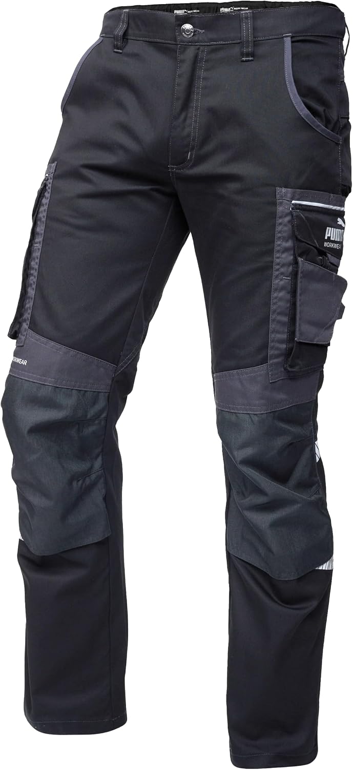 puma workwear precision x work trousers for men – premium trousers with many pockets and reinforced knee sections – for crafts production and construction
