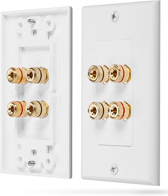 Fosmon Two Speaker Home Theater Banana Binding Post Coupler Wall Plate