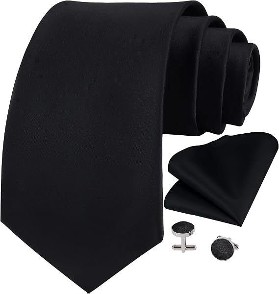 GUSLESON Solid Color Formal Necktie and Pocket Square Cufflinks Sets for Men + Gift Box
