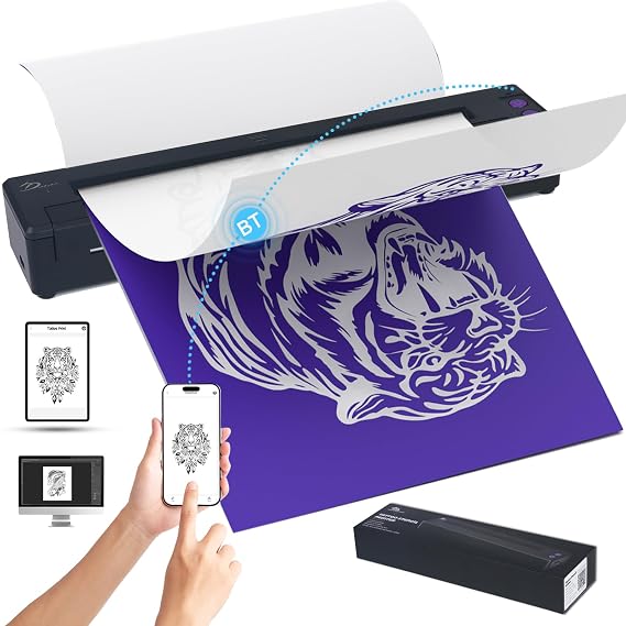 Tattoo Stencil Printer Bluetooth - Emalla Tattoo Thermal Printer Transfer Machine Portable Tattoo Printer 2500mAh Stencil Printer for Tattooing, Compatible with Android, iOS and Windows