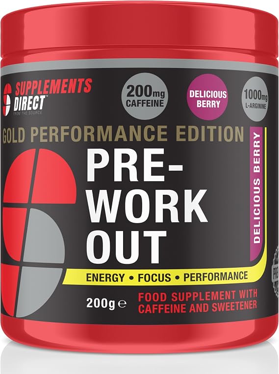 Gold Pre Workout Supplements direct - Delicious Berry Energy Drink with Creatine, Caffeine, Beta Alanine, Citrulline Malate, Amino Acids, Beta Alanine, Vitamin B, Vitamin B12