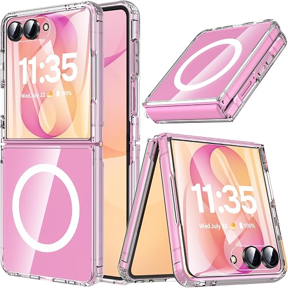 Hensinple for Samsung Galaxy Z Flip 8 Case,Magnetic Z Flip 7 Case with Built-in Screen Protector,Anti Yellowing Shockproof Rugged Slim Phone Cover for Samsung Galaxy Z Flip 7/8,Crystal Clear