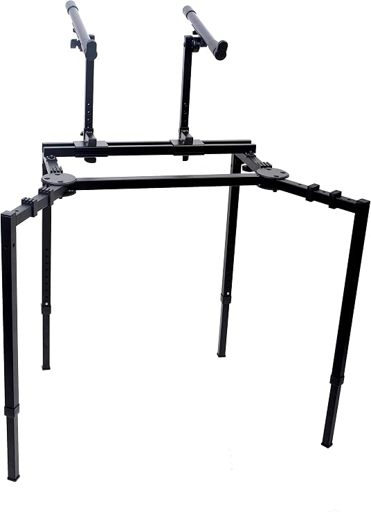 Griffin Double Piano Keyboard Stand & Laptop Mount (QuickFOLD Series) 2 Tier/Dual Portable Studio Mixer Rack for Turntables, DJ Coffins, Digital Audio Gear & Music Equipment Folding Multi Stage