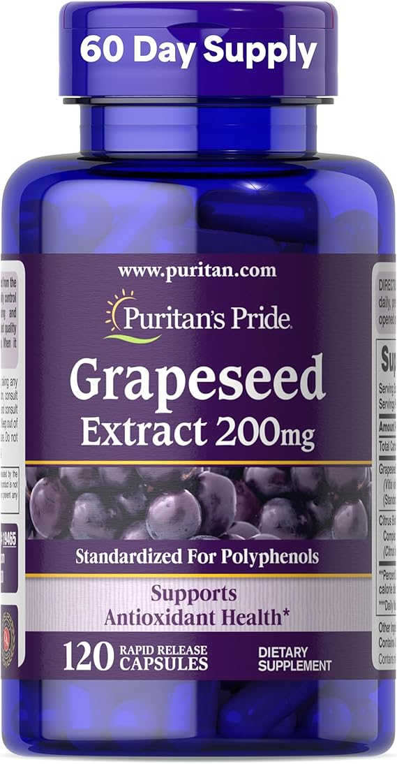 Puritan's Pride Grapeseed Extract 200mg, 120 Rapid Release Capsules
