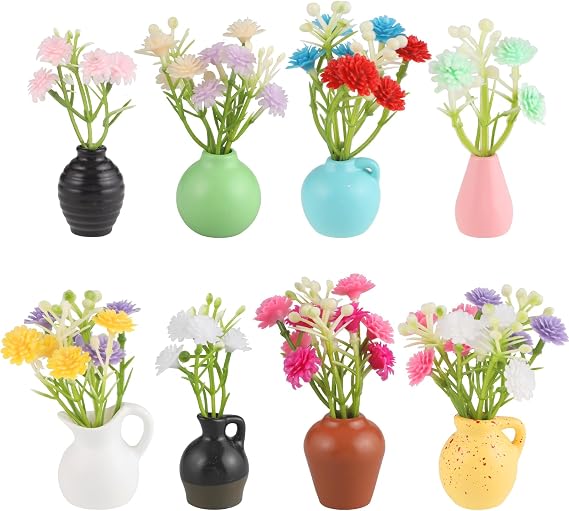 Cute Mini Vase Magnets for Fridge, Refrigerator Magnets Decorative - 8 Pcs Small Resin Vases with Artificial Flowers, Kitchen Decor Office Locker