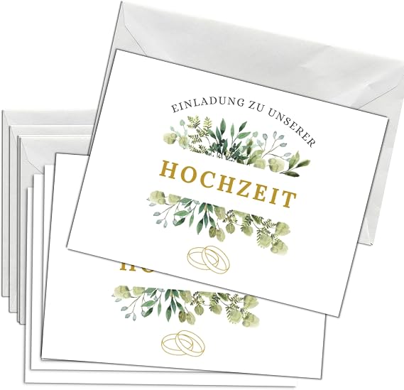 12 x Invitation Cards with 12 x Envelopes Wedding Party Marriage DIN A6 Set with Filling Aids Motif: Floral