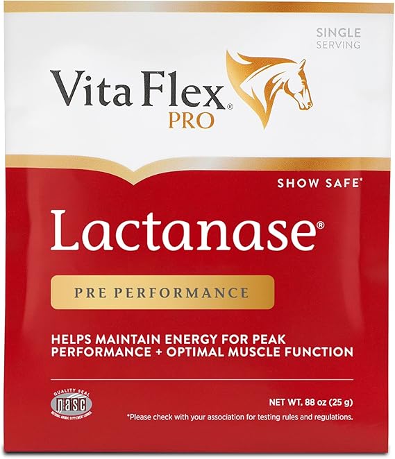 Vita Flex Pro Lactanase Pre Performance Horse Supplements, 25 g Packets, Show Safe Horse Muscle Supplement, for Energy, Metabolism & Stamina | Equine Metabolism Support