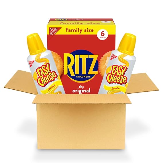 RITZ Original Crackers and Easy Cheese Cheddar Snack Variety Pack, 1 Family Size Box & 2 Cans | 1 Family Size Box & 2 Cans