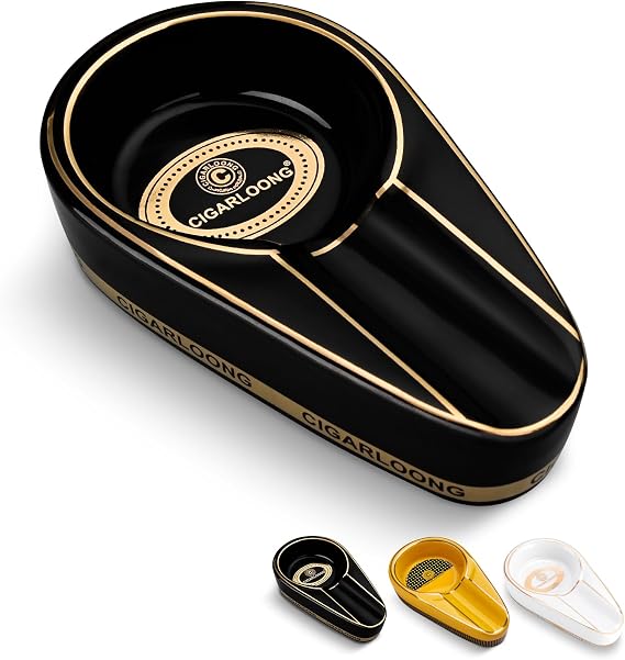 Cigar Ashtray Travel Portable Single Ceramic Ashtray, Cigar Accessories for Indoor,Outdoor,Office,Patio(Black)