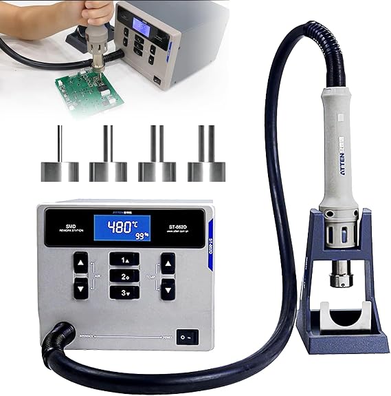 ATTEN ST-862D Hot Air Rework Station, 1000W Hot Air Soldering Station with Auto Sleep Function, Equipped with Large LCD Display & 4Air Nozzles, Suitable for Micro Soldering Rework