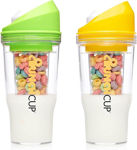 CRUNCHCUP Bundle & Save on Two Portable Cereal Tumblers - No Spoon, No Bowl, It's Cereal on the Go [Green & Yellow]
