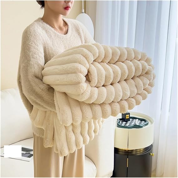 Bed, Luxury Fluffy Soft Fur Blankets Compatible with Winter Thicker Milk Velvet Warm Double Bed Blankets Sofa Office Nap Comfortable Quilt Couple