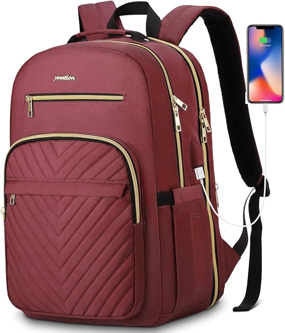 YAMTION 17.3 Inch Backpack for Women,Backpack for Business Work Office College,Wine Red